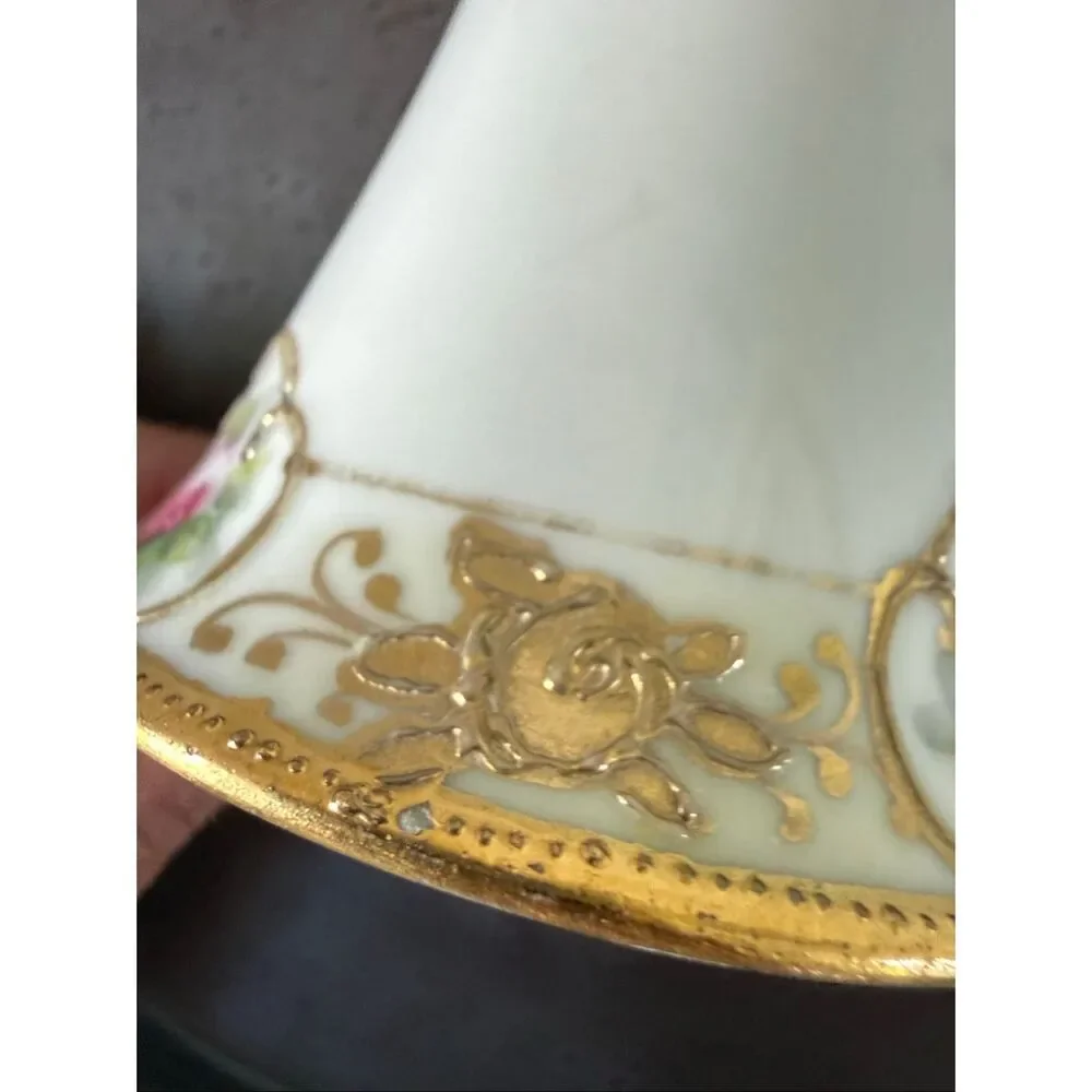 Vintage Hand Painted Nippon Gold Gilt Hat Pin Holder Bud Vase 4.75”